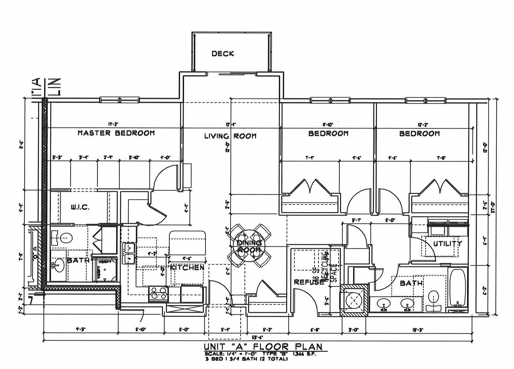 Floor plan for 3 beds, 1.8 baths, 1366 sqft